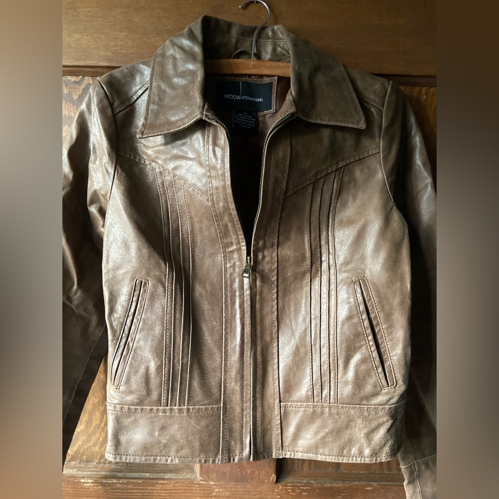 Moda International Distressed Leather Jacket in Chocolate Brown
